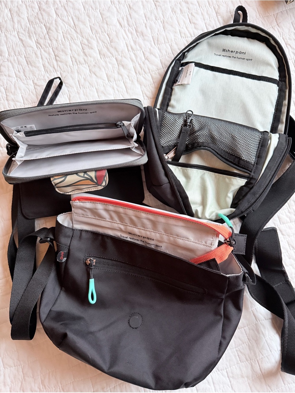 Sherpani Black Backpack with Floral Panel and Beige Crossbody Set—all 3 for $50 - Picture 2 of 5